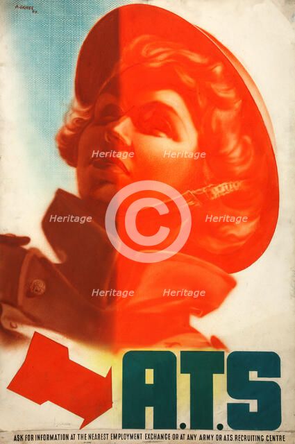 ATS (girl's helmeted head), between 1939 and 1946. Creators: Central Office of Information, Abram Games.