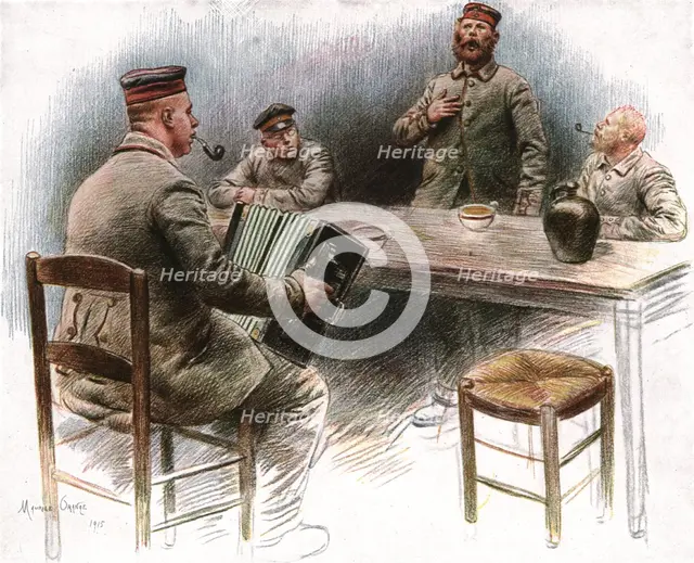 ''Au Camp des Prisonniers Allemands de Dinant; A la cantine ballade sentimentale', 1915. Creator: Maurice Orange.