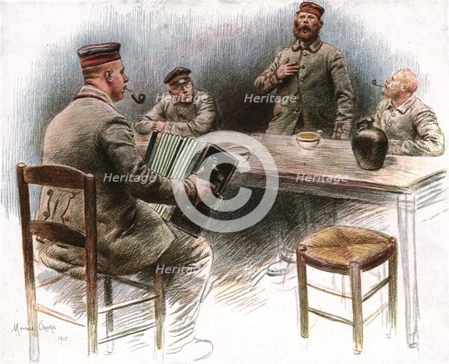 ''Au Camp des Prisonniers Allemands de Dinant; A la cantine ballade sentimentale', 1915. Creator: Maurice Orange.
