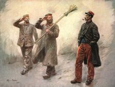 'Au Camp des Prisonniers Allemands de Dinant; La corvee de quartier 1915. Creator: Maurice Orange