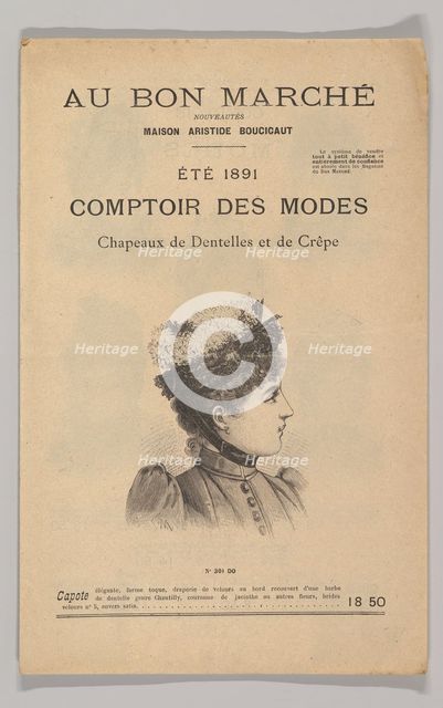 Au Bon Marché-Comptoir des Modes, Chapeaux de Dentelles et de Crêpe, Été 1891, 1891. Creator: Unknown.