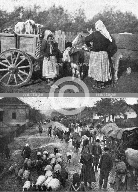 'Au debut de l'Invasion de la Serbie. --Scenes de l'exode des populations serbes devant..., 1916. Creator: R. Marianovitch.