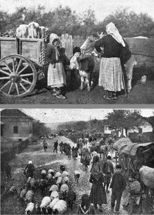 Au debut de l'Invasion de la Serbie. --Scenes de l'exode des populations serbes devant..., 1916. Creator: R. Marianovitch