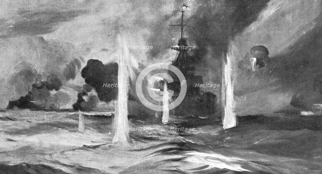 '' Au fort de la bataille Jutland ; Le "Warspite" en action', 1916. Creator: Montague Dawson.
