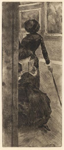 Au Louvre: la peinture (Mary Cassatt), ca 1879. Creator: Degas, Edgar (1834-1917)