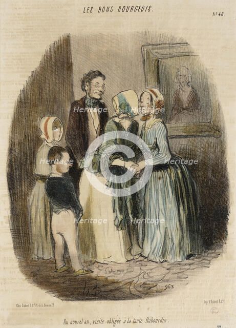 Au nouvel an, visite obligée à la tante Rabourdin, 1847. Creator: Honore Daumier.