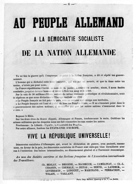 Au Peuple Allemand, from French Political posters of the Paris Commune,  May 1871. Artist: Unknown