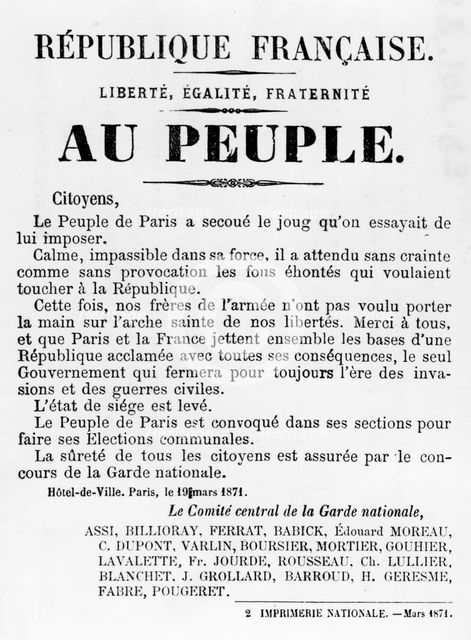 Au Peuple, from French Political posters of the Paris Commune,  May 1871. Artist: Unknown