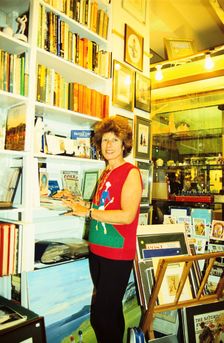 Author Sarah Fabian Baddiel at home with some of her golfing collection