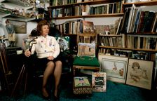 Author Sarah Fabian Baddiel at home with some of her golfing collection