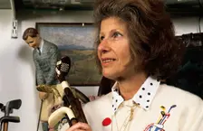 Author Sarah Fabian Baddiel with a selection of her golfiana collection, 2004. Creator: Unknown