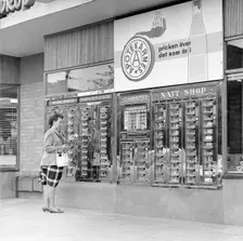 Automatic machine outside a self-service shop, Landskrona, Sweden, 1962. Creator: Unknown