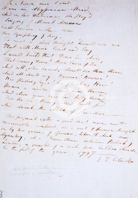 Autograph manuscript of "Kubla Khan", by Samuel Taylor Coleridge, 1797. Creator: Samuel Taylor Coleridge.