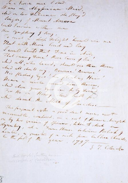 Autograph manuscript of "Kubla Khan", by Samuel Taylor Coleridge, 1797. Creator: Samuel Taylor Coleridge.