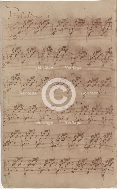 Autograph manuscript of the first page of the Prelude No. 1 from the first part of the Well..., 1722 Creator: Bach, Johann Sebastian (1685-1750).
