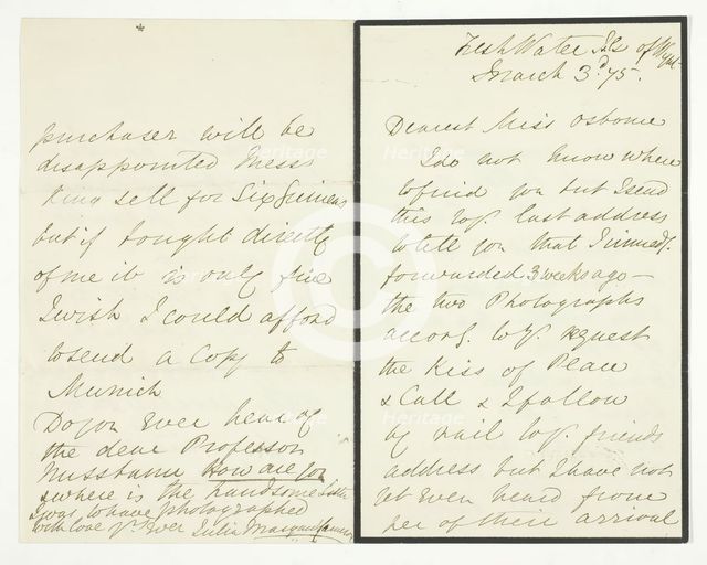 Autograph Letter, March 3, 1875. Creator: Julia Margaret Cameron.