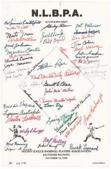Autograph sheet from Negro League Baseball Players Association Reunion, October 13, 1990. Creator: Unknown
