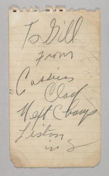 Autograph written by Cassius Clay, 1963. Creator: Muhammad Ali