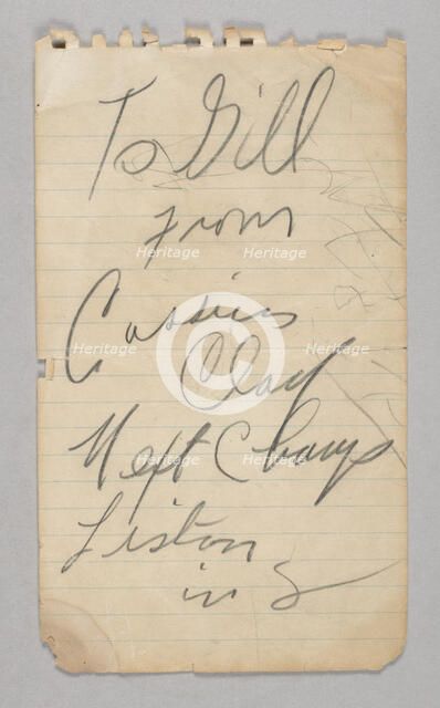 Autograph written by Cassius Clay, 1963. Creator: Muhammad Ali.