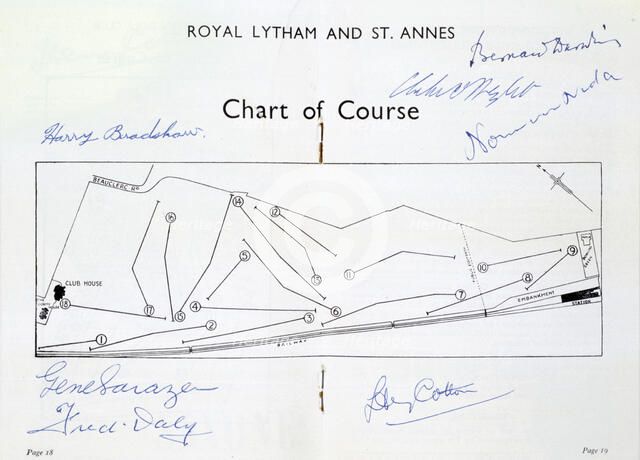 Autographed course chart of Royal Lytham St Annes, c1930s. Artist: Unknown