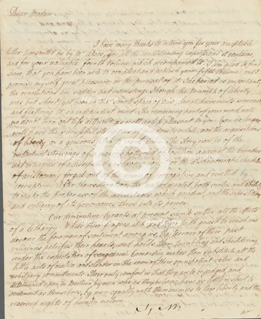 Autographed letter from James Ramsay to Catherine Macaulay, 1774-07.  Creator: James Ramsay.