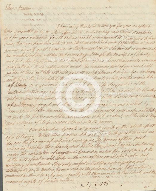 Autographed letter from James Ramsay to Catherine Macaulay, 1774-07.  Creator: James Ramsay.