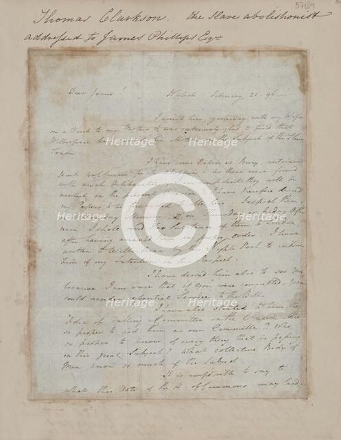 Autographed letter from Thomas Clarkson to James Phillips, 1796-02-21. Creator: Thomas Clarkson.