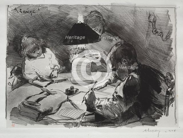 Autour de la Lampe, 1891. Creator: Auguste Louis Lepère (French, 1849-1918).