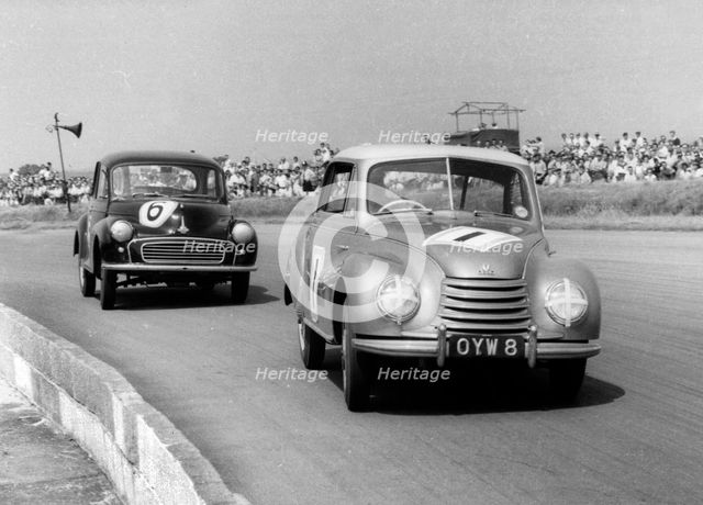 Auto Union-DKW racing Morris Minor at Silverstone 1958. Creator: Unknown.