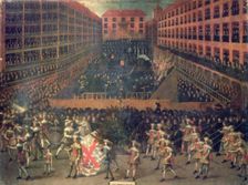 Auto-da-fe held in the main square of Madrid in 1656, oil