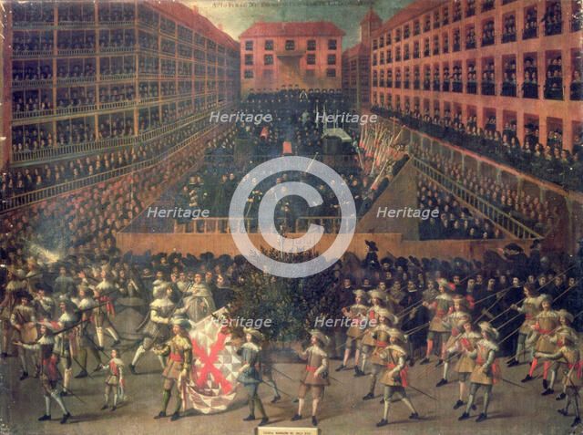 Auto-da-fe held in the main square of Madrid in 1656, oil.