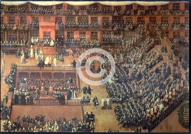 Auto-da-Fé in Plaza Mayor in Madrid, 17th century. Creator: Rizzi, Francisco. (1608 - 1685).
