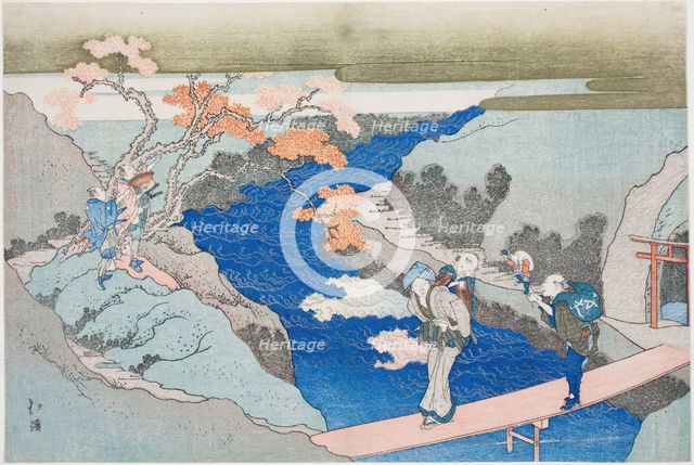 Autumn Maples at Takinogawa River, from the album "The Eternal Waterfall (Tokiwa no taki)", 1833. Creator: Totoya Hokkei.