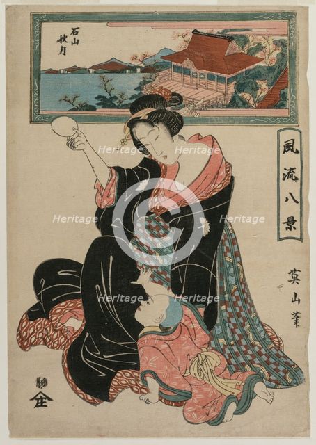 Autumn Moon at the Temple Ishiyamadera from the series Fashionable Eight Views, c. 1814-17. Creator: Kikugawa Eizan (Japanese, 1787-1867).