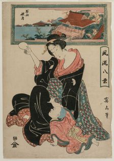 Autumn Moon at the Temple Ishiyamadera from the series Fashionable Eight Views, c. 1814-17. Creator: Kikugawa Eizan (Japanese, 1787-1867)