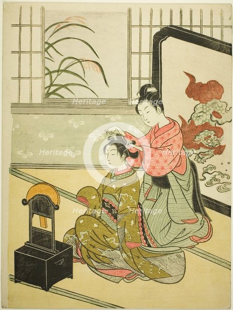Autumn Moon in the Mirror (Kyodai no shugetsu), from the series "Eight Views of the...", c. 1766. Creator: Suzuki Harunobu.