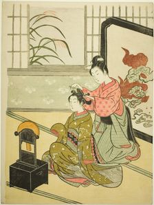Autumn Moon in the Mirror (Kyodai no shugetsu), from the series "Eight Views of the...", c. 1766. Creator: Suzuki Harunobu