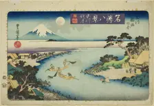 Autumn Moon of the Jewel River, View of Fishermen Catching Sweetfish (Tamagawa..., c. 1833/34. Creator: Utagawa Toyokuni II