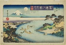 Autumn Moon of the Jewel River, View of Fishermen Catching Sweetfish (Tamagawa..., c. 1833/34. Creator: Utagawa Toyokuni II