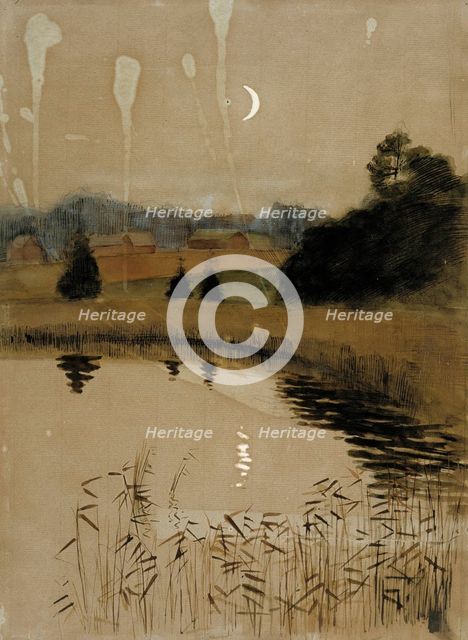 Autumn moonlight landscape, c1890s. Creator: Albert Edelfelt.