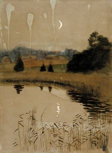 Autumn moonlight landscape, c1890s. Creator: Albert Edelfelt