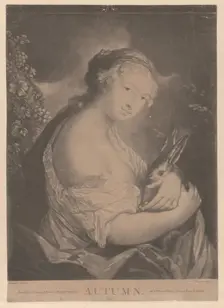 Autumn: a young woman holding a rabbit, 1775. Creator: Richard Houston