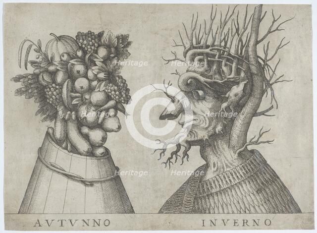 Autumn and Winter: two heads made from flora typical of those seasons, ca. 1580-1620., ca. 1580-1620 Creator: Anon.