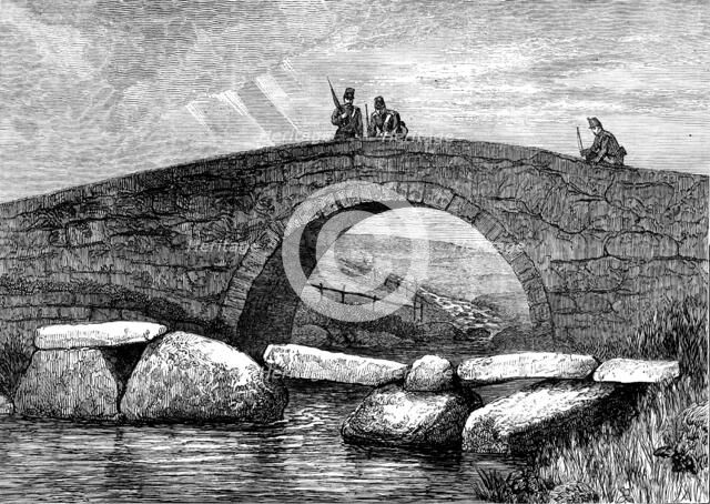 Autumn Campaign on Dartmoor: bridge built by prisoners of war, and stepping-stone bridge, 1873. Creator: Unknown.