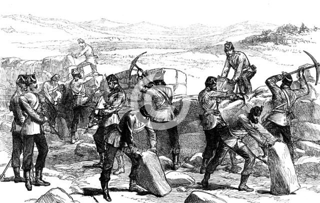 Autumn Campaign on Dartmoor: engineers making a passage through a stone wall, 1873. Creator: Unknown.