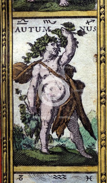  'Autumn', coloured engraving from the book 'Le Theatre du monde' or 'Nouvel Atlas', 1645, create…