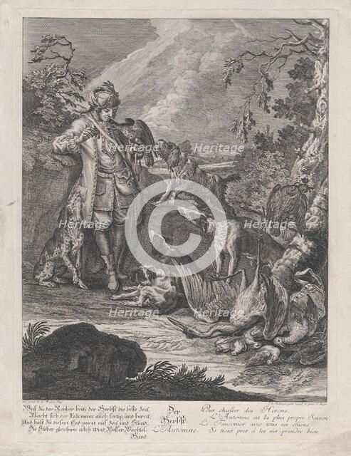 Autumn from the Dog's Four Seasons, 1720-1767. Creator: Johann Elias Ridinger.