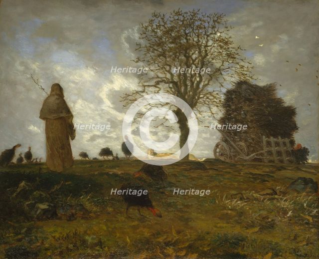 Autumn Landscape with a Flock of Turkeys, 1872-73. Creator: Jean Francois Millet.