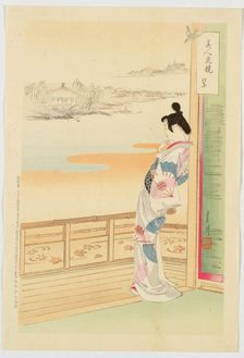 Autumn Leaves, from the series "Comparison of Beauties and Flowers" (Bijin hana kurabe), 1887. Creator: Ogata Gekko