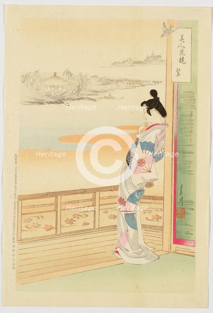 Autumn Leaves, from the series "Comparison of Beauties and Flowers" (Bijin hana kurabe), 1887. Creator: Ogata Gekko.